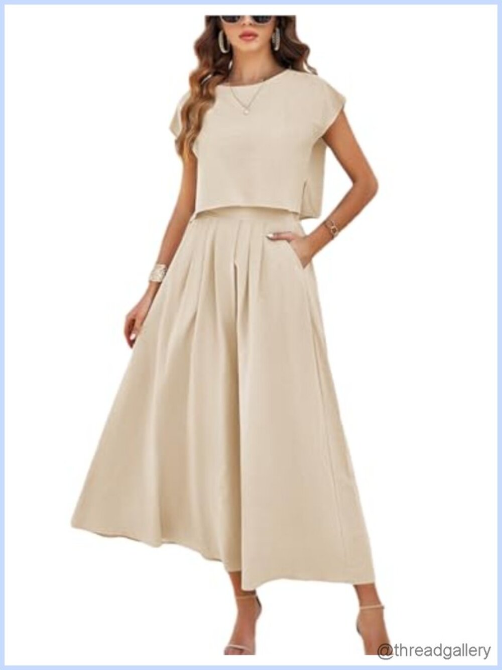 Women 2 Piece Skirt Set Viscose Cap Sleeve Top High Waist Maxi Skirt Pocketed